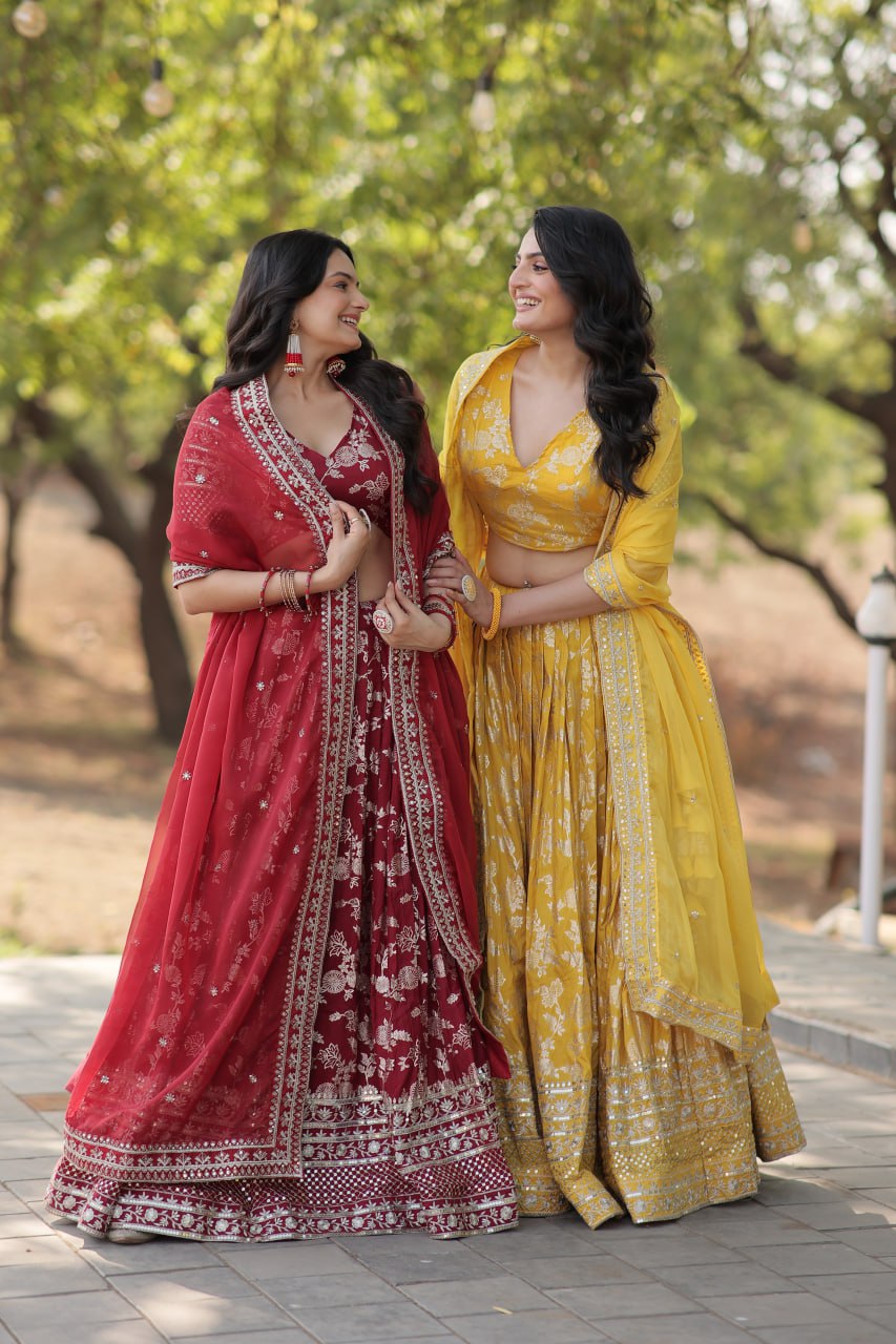 Jacquard Embroidered Sequins Lehenga Choli with Dupatta