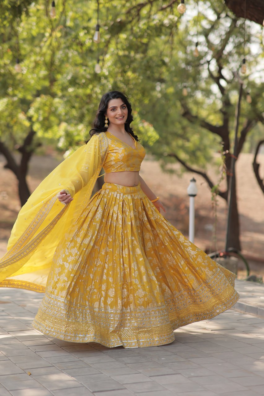 Jacquard Embroidered Sequins Lehenga Choli with Dupatta
