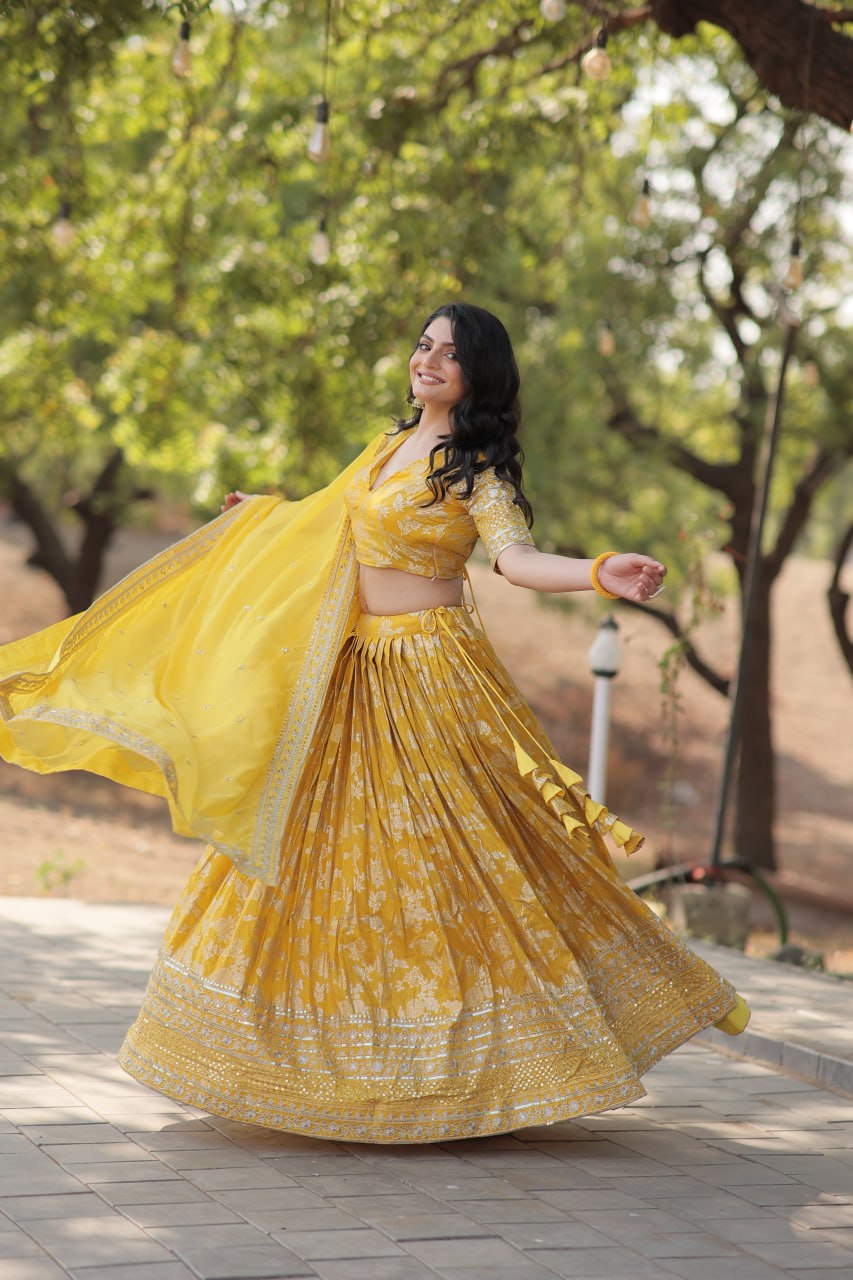 Jacquard Embroidered Sequins Lehenga Choli with Dupatta