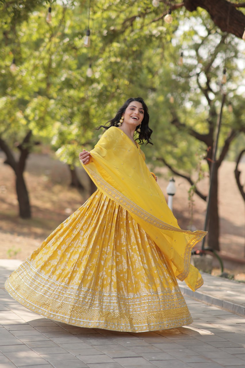 Jacquard Embroidered Sequins Lehenga Choli with Dupatta