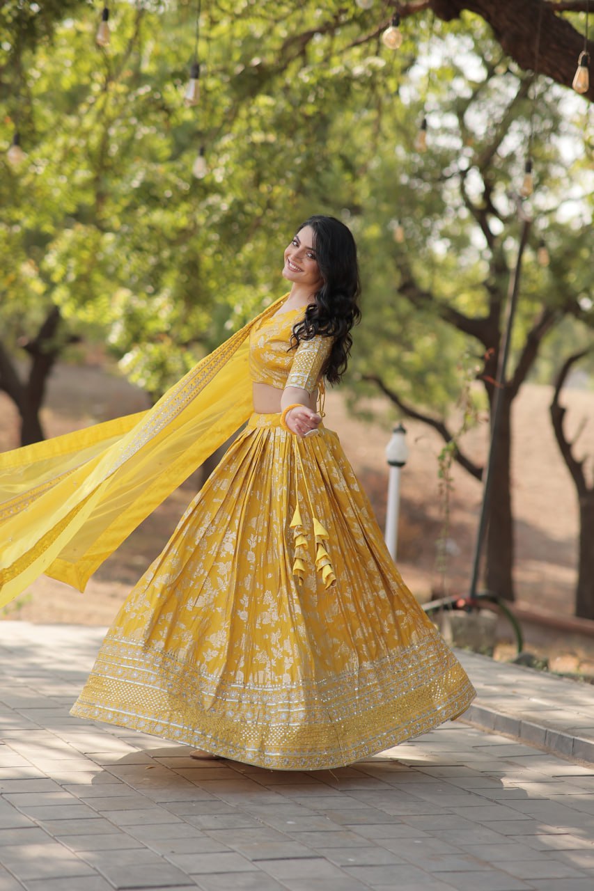 Jacquard Embroidered Sequins Lehenga Choli with Dupatta