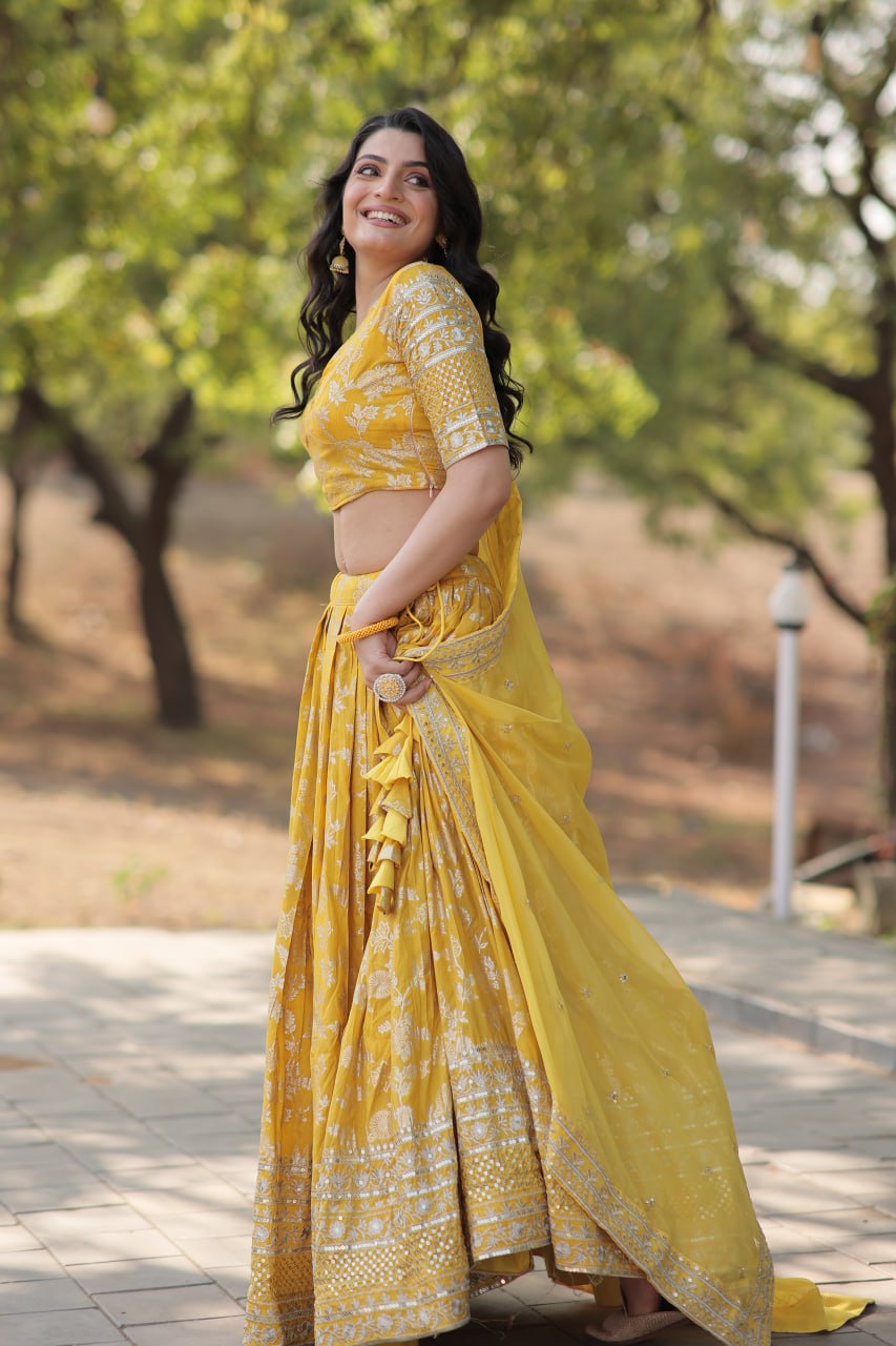 Jacquard Embroidered Sequins Lehenga Choli with Dupatta