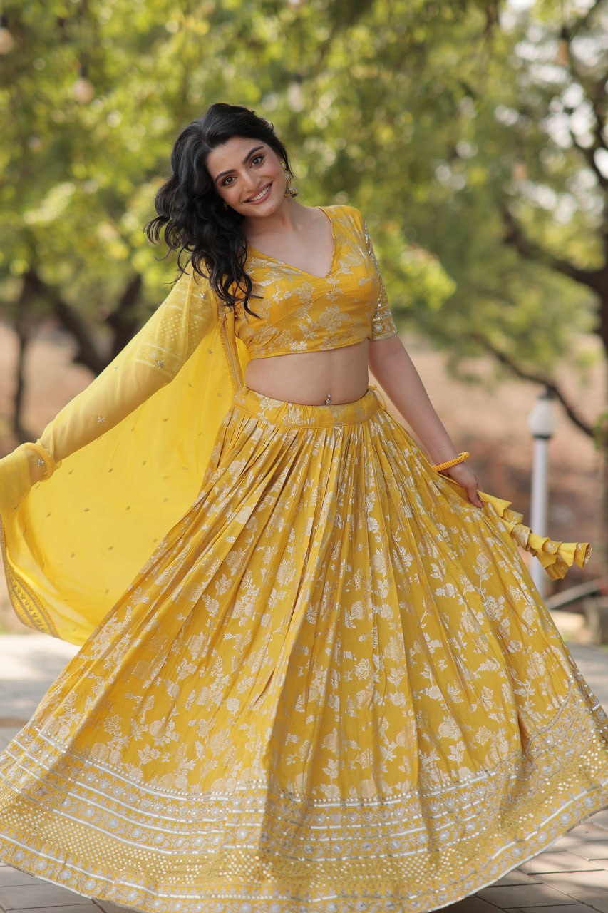 Jacquard Embroidered Sequins Lehenga Choli with Dupatta
