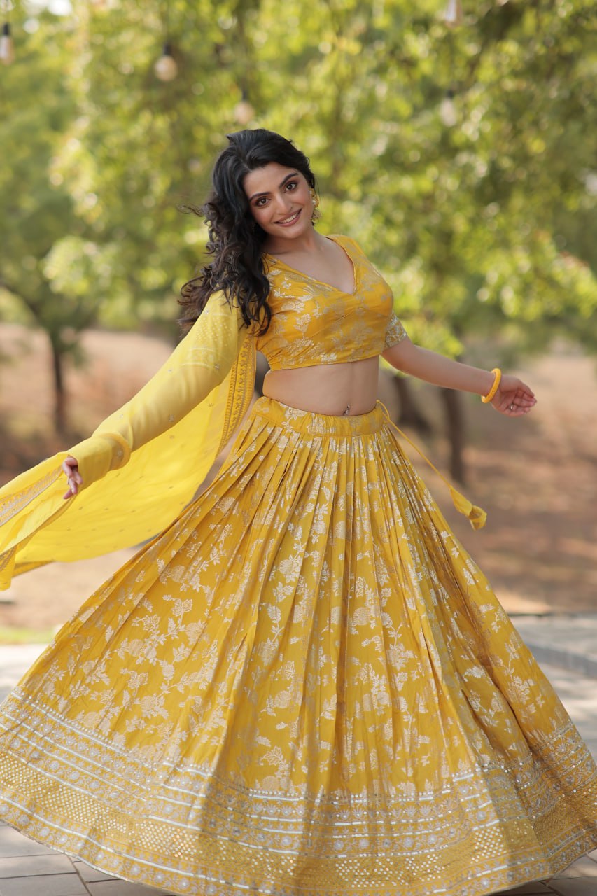Jacquard Embroidered Sequins Lehenga Choli with Dupatta