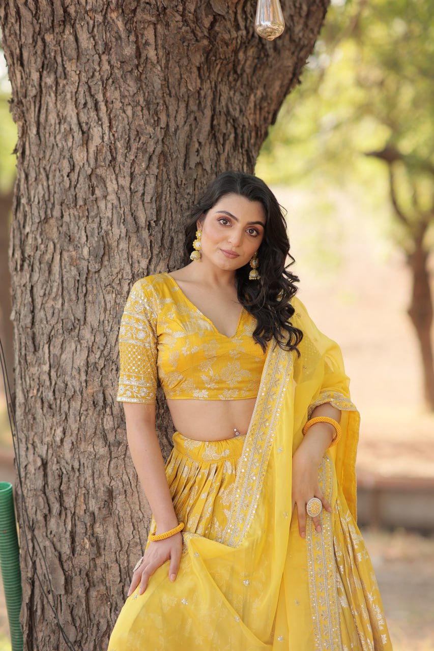 Jacquard Embroidered Sequins Lehenga Choli with Dupatta