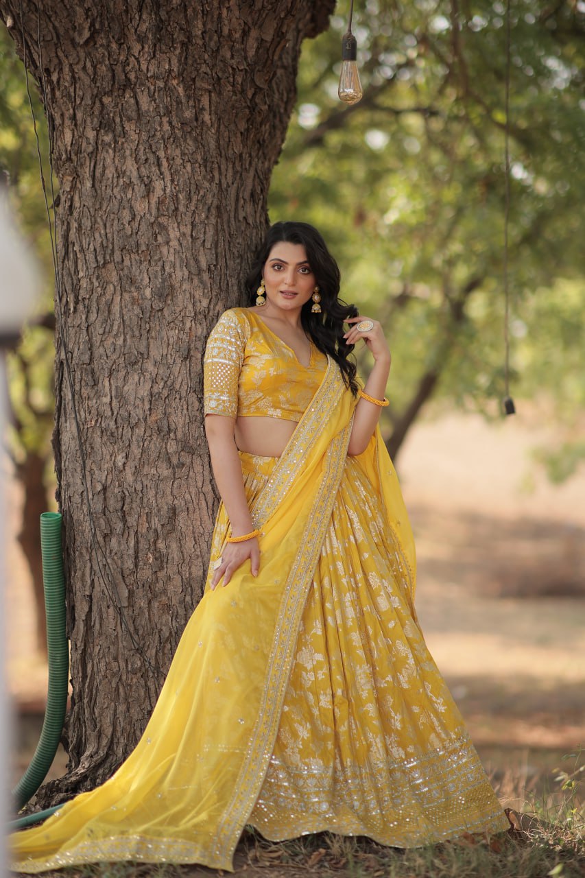 Jacquard Embroidered Sequins Lehenga Choli with Dupatta