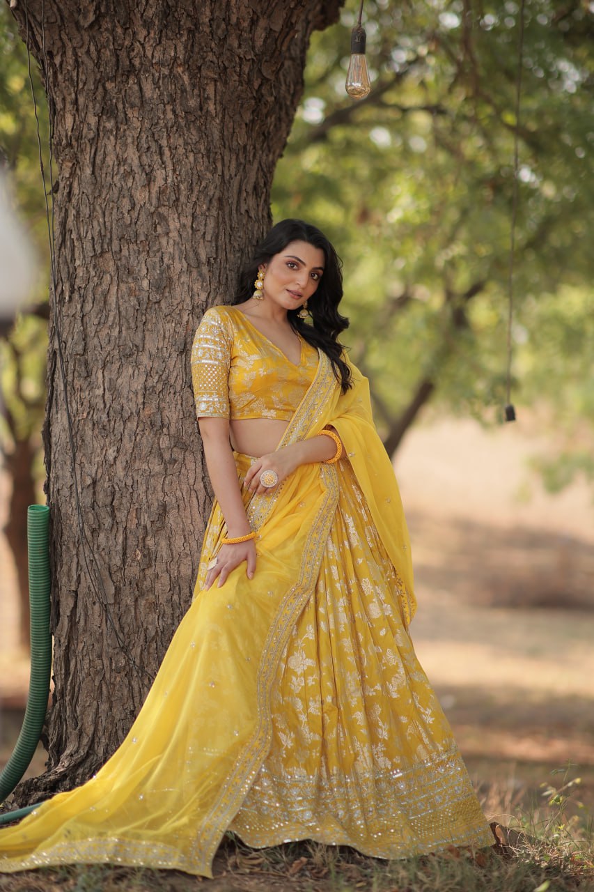 Jacquard Embroidered Sequins Lehenga Choli with Dupatta