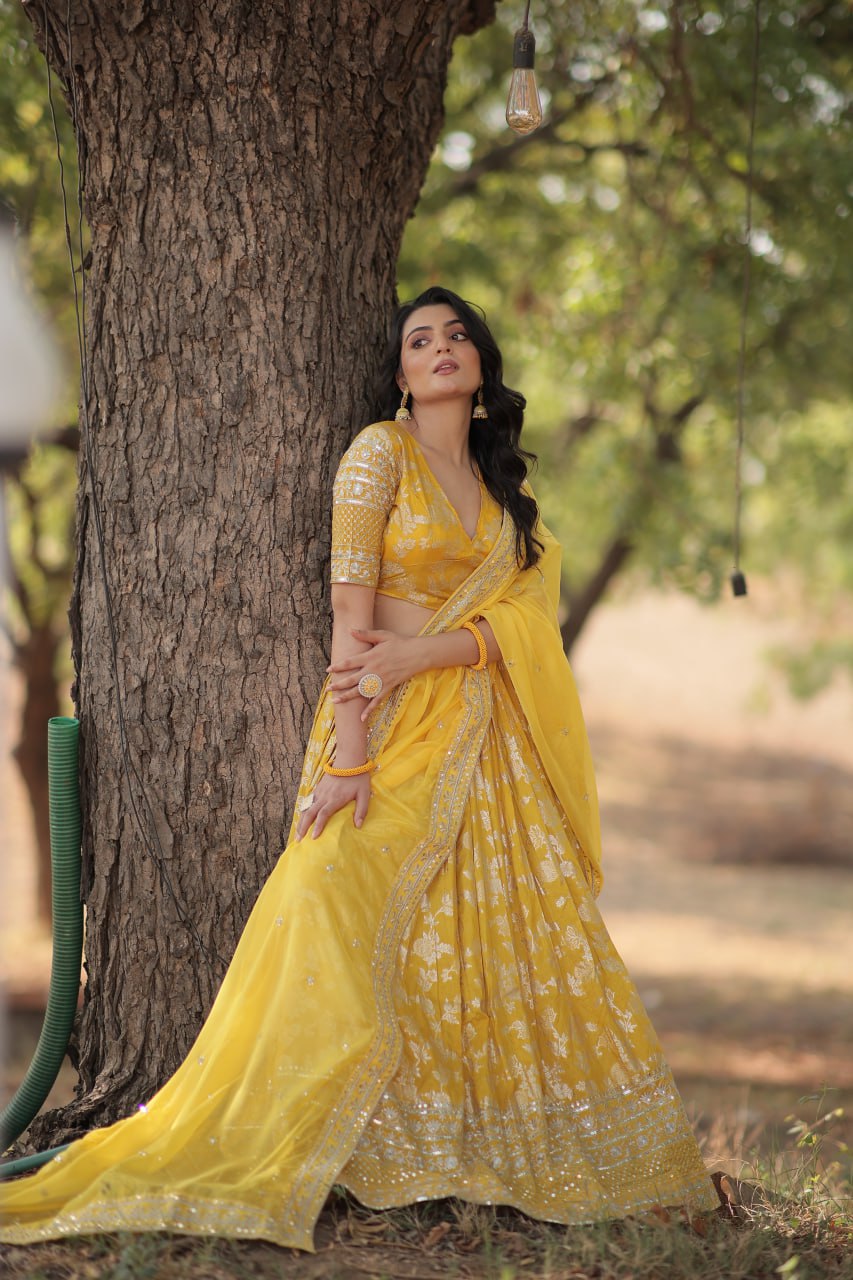 Jacquard Embroidered Sequins Lehenga Choli with Dupatta