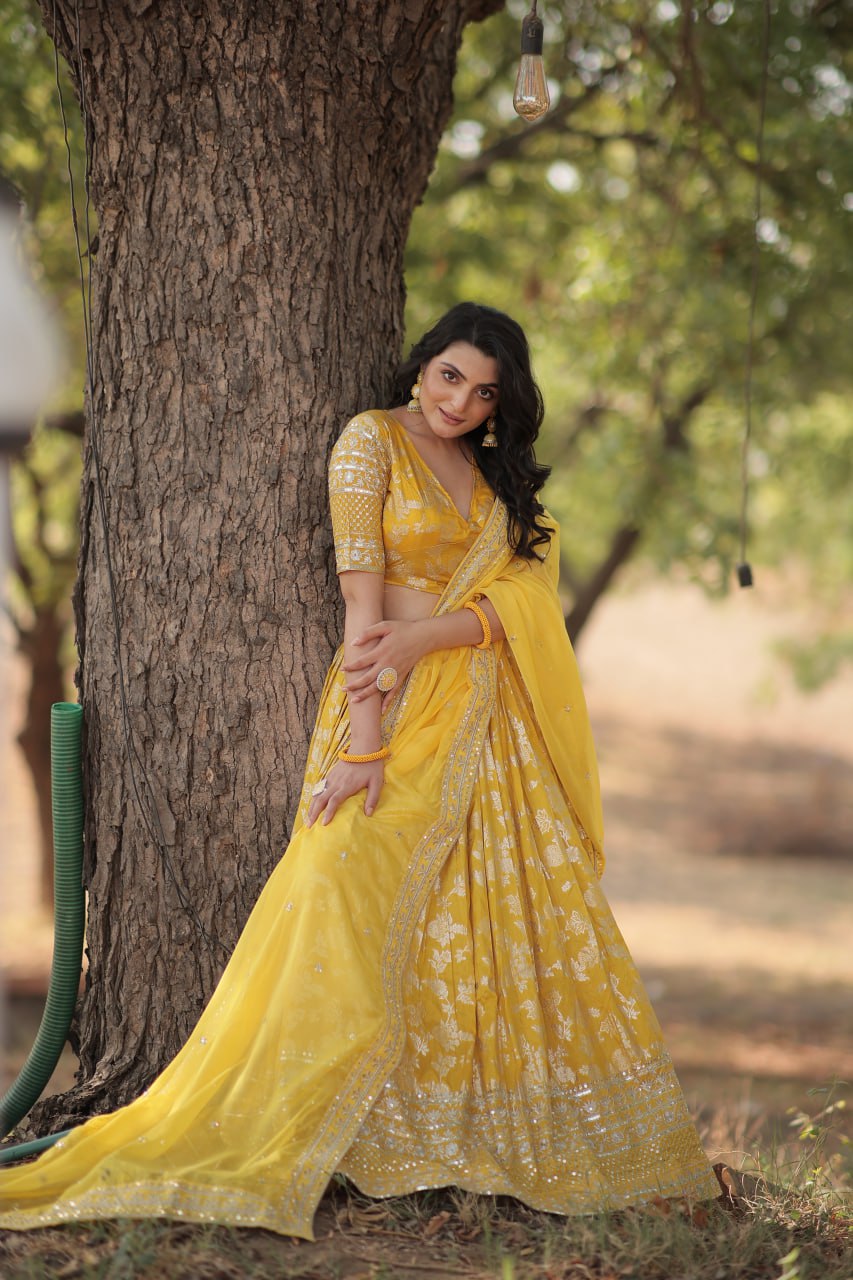 Jacquard Embroidered Sequins Lehenga Choli with Dupatta