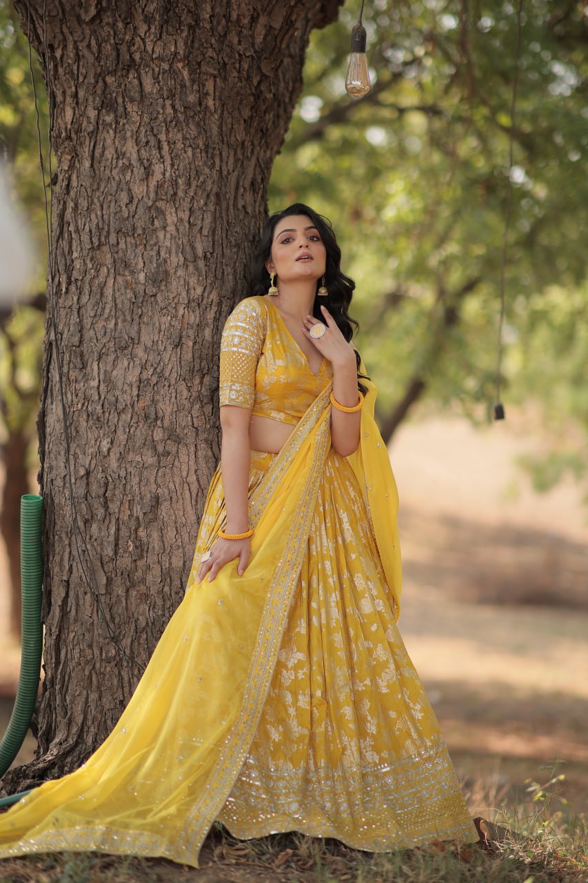 Jacquard Embroidered Sequins Lehenga Choli with Dupatta