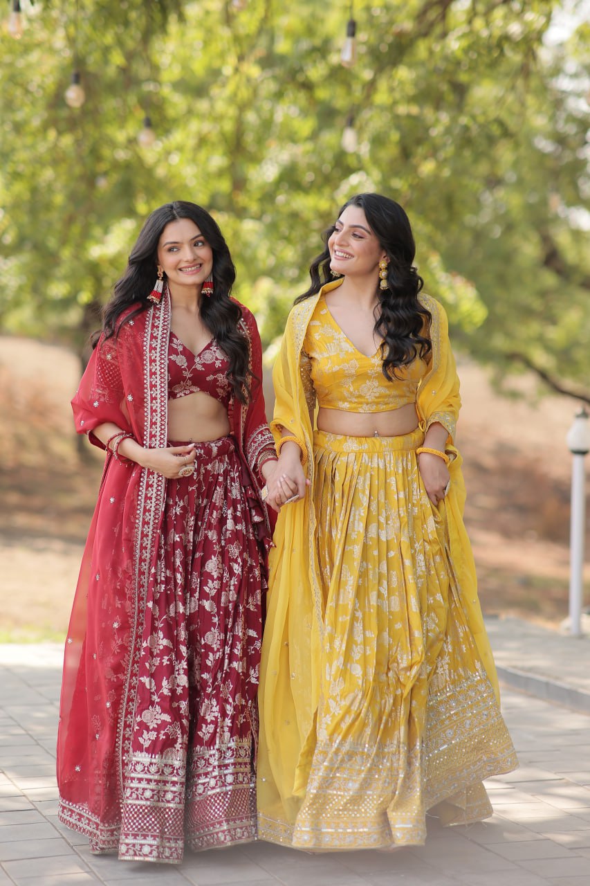 Jacquard Embroidered Sequins Lehenga Choli with Dupatta