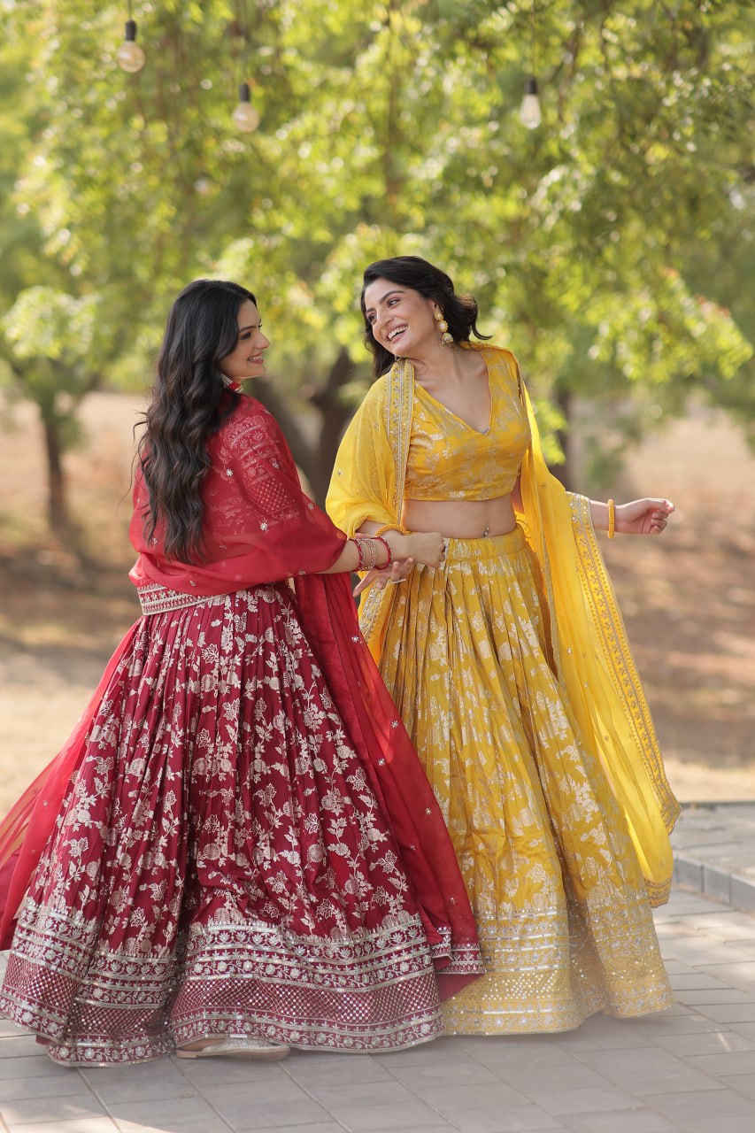 Jacquard Embroidered Sequins Lehenga Choli with Dupatta