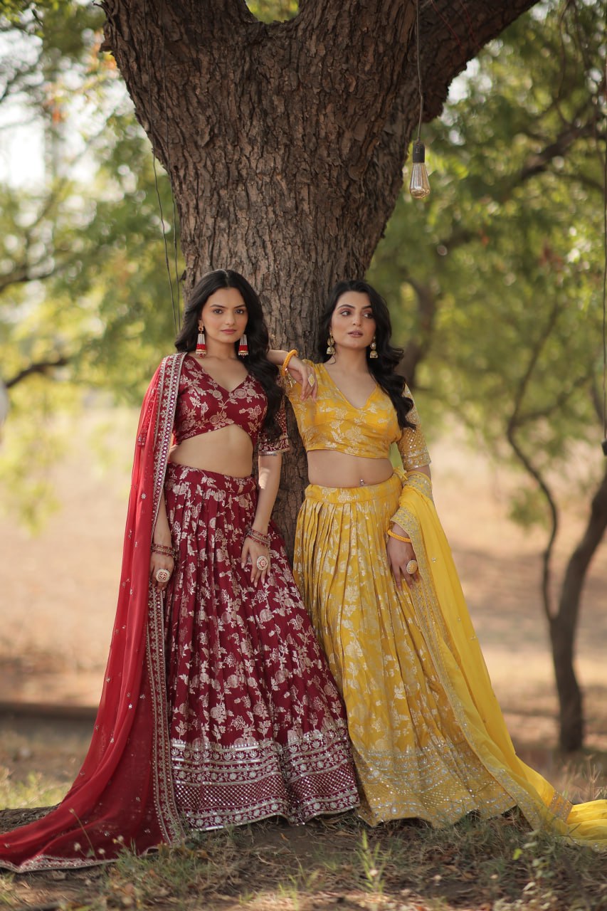 Jacquard Embroidered Sequins Lehenga Choli with Dupatta