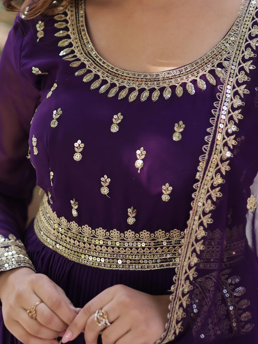 Purple Wonderful Zari Embroidered Georgette Wedding Wear Gown