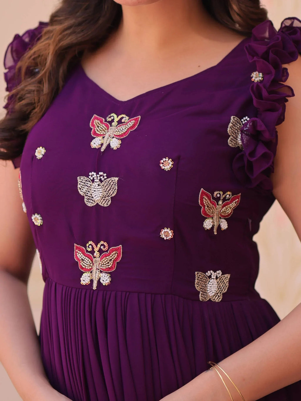 Purple Astounding Multi Thread Embroidery Georgette Festive Wear Gown