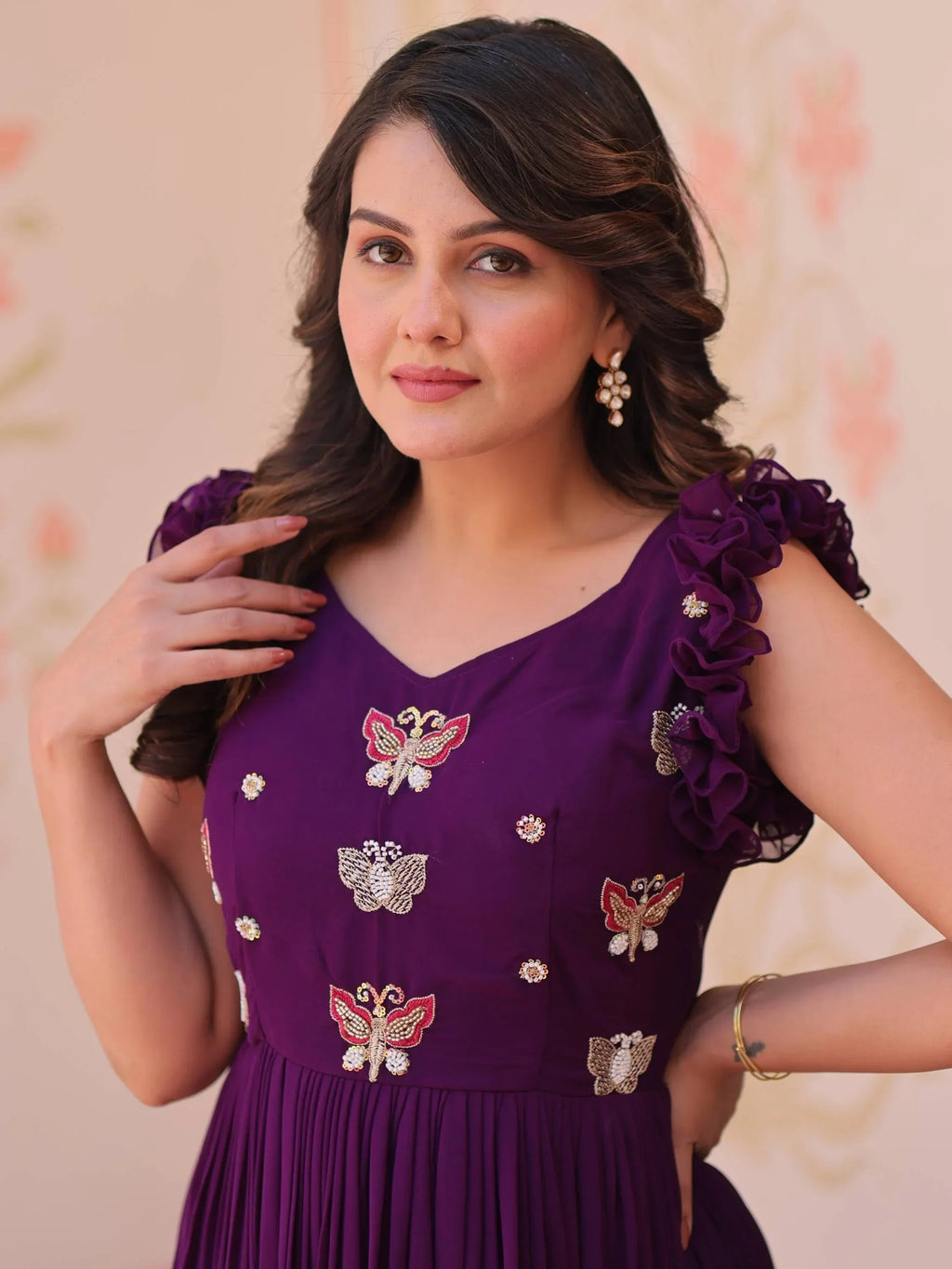 Purple Astounding Multi Thread Embroidery Georgette Festive Wear Gown