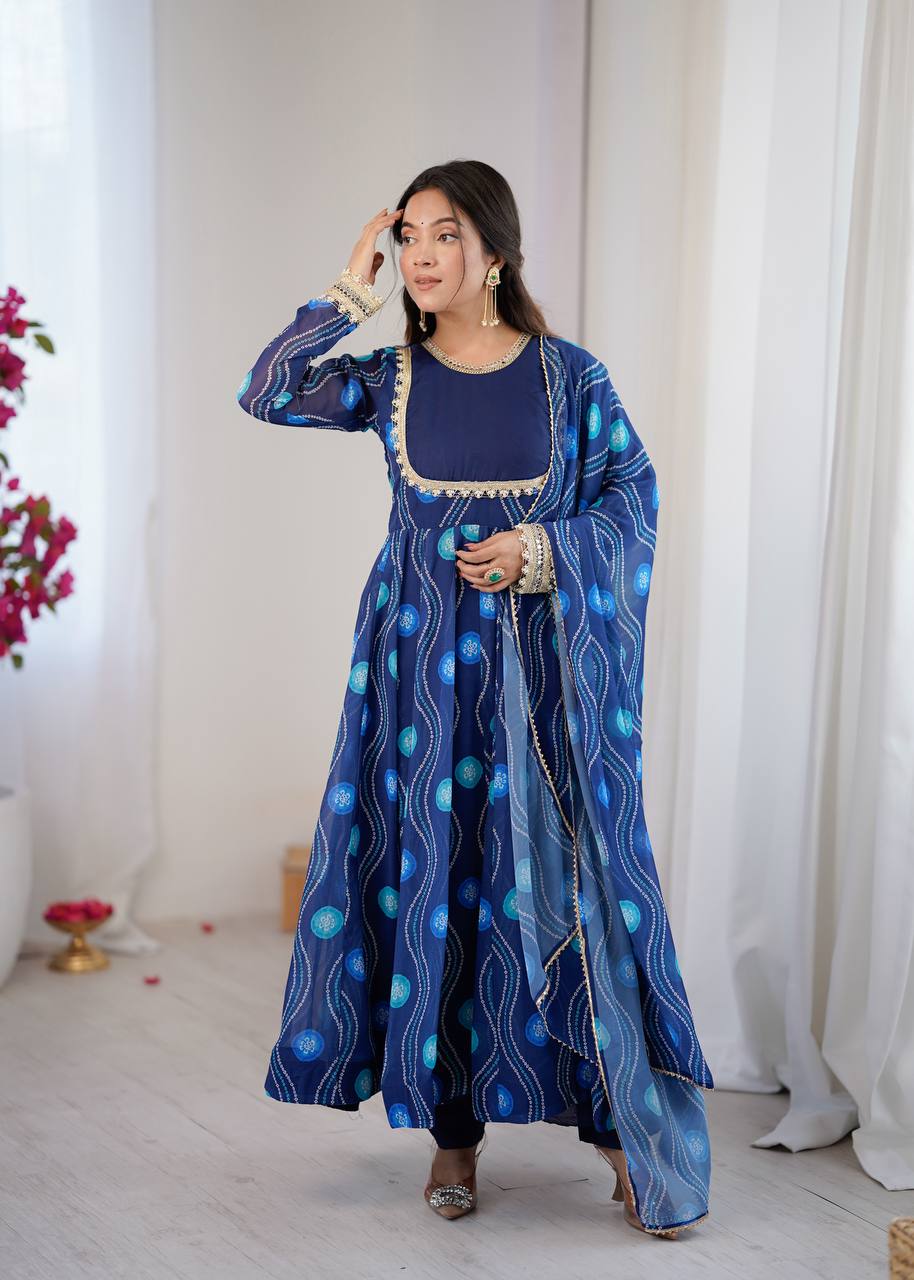 Kalicut Anarkali Suit with Bandhani Print