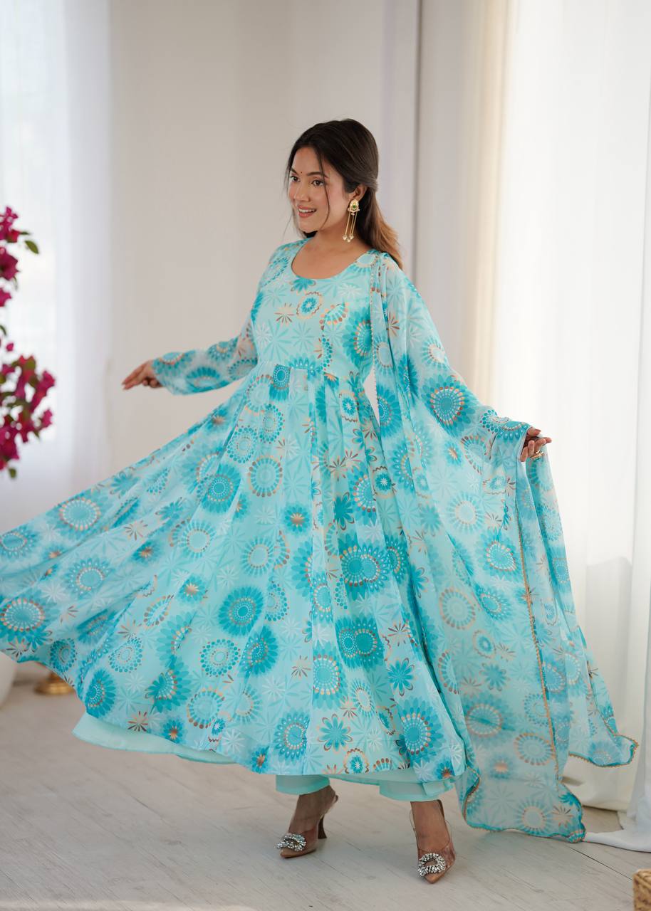 Kalicutt Anarkali Suit with Organza Dupatta