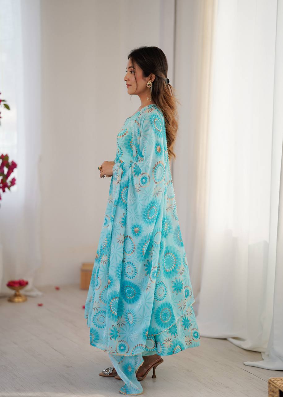 Kalicutt Anarkali Suit with Organza Dupatta