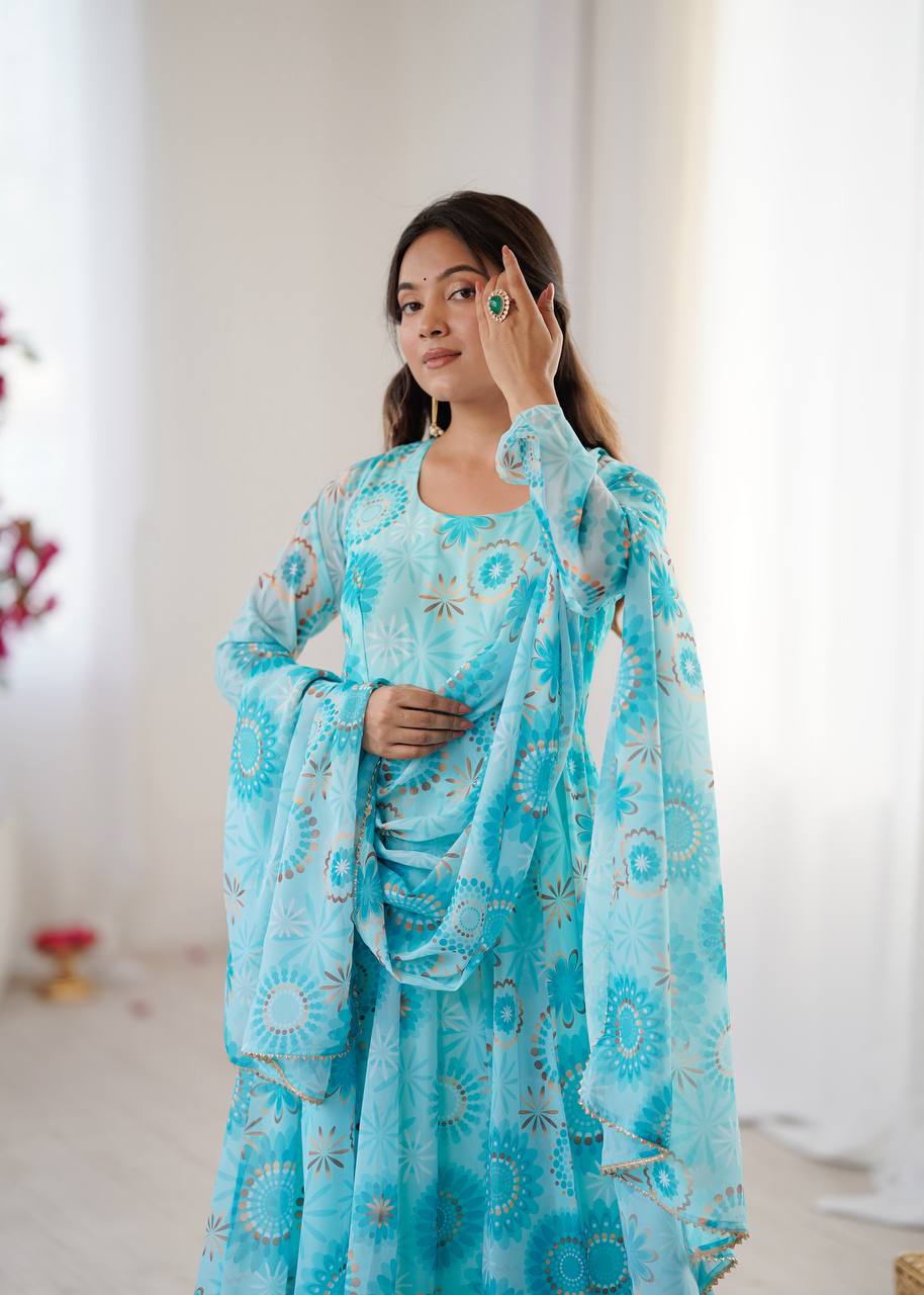 Kalicutt Anarkali Suit with Organza Dupatta
