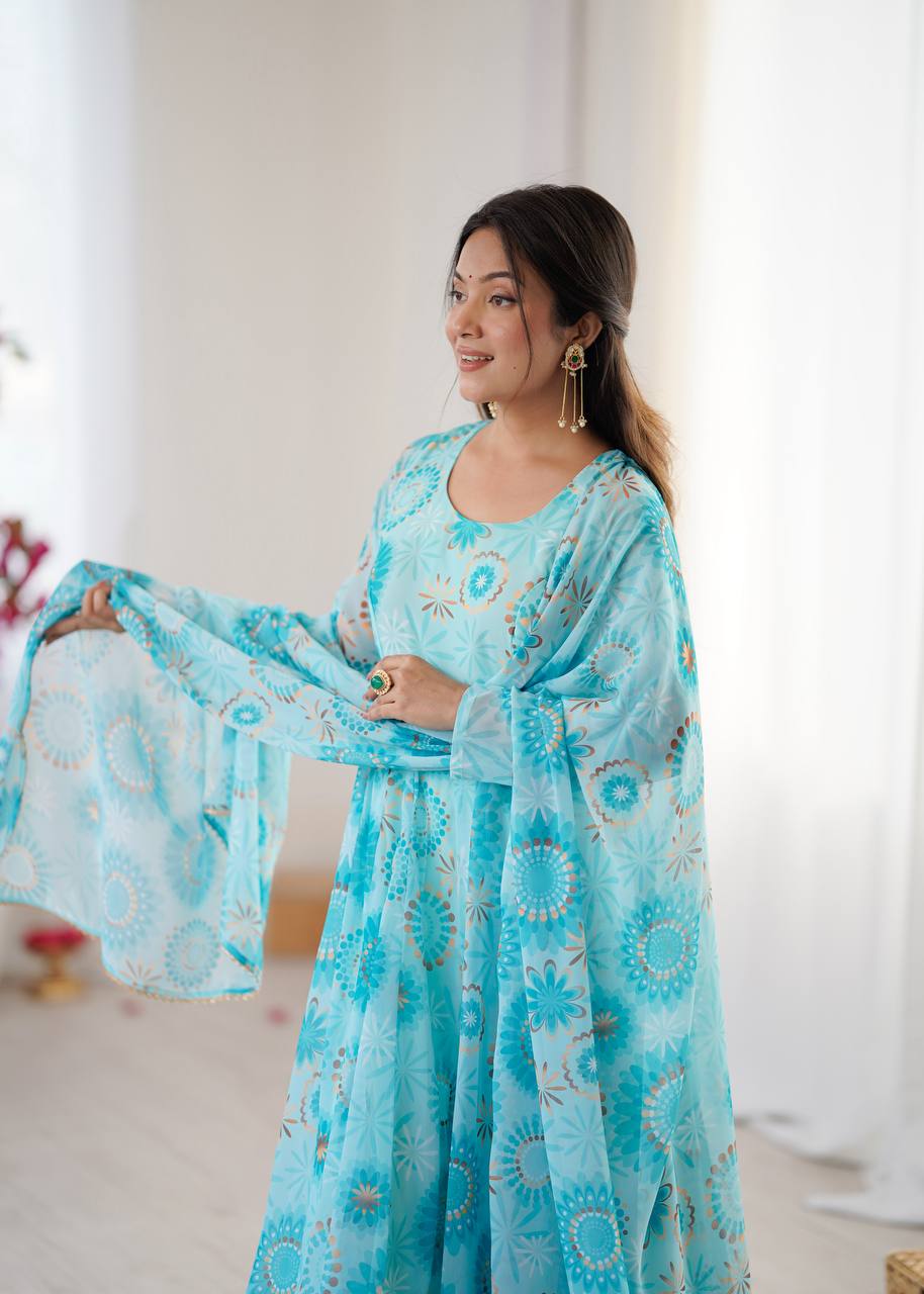 Kalicutt Anarkali Suit with Organza Dupatta