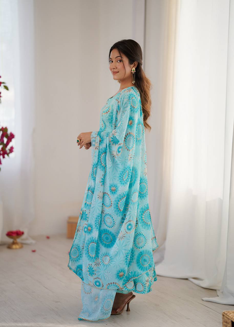 Kalicutt Anarkali Suit with Organza Dupatta