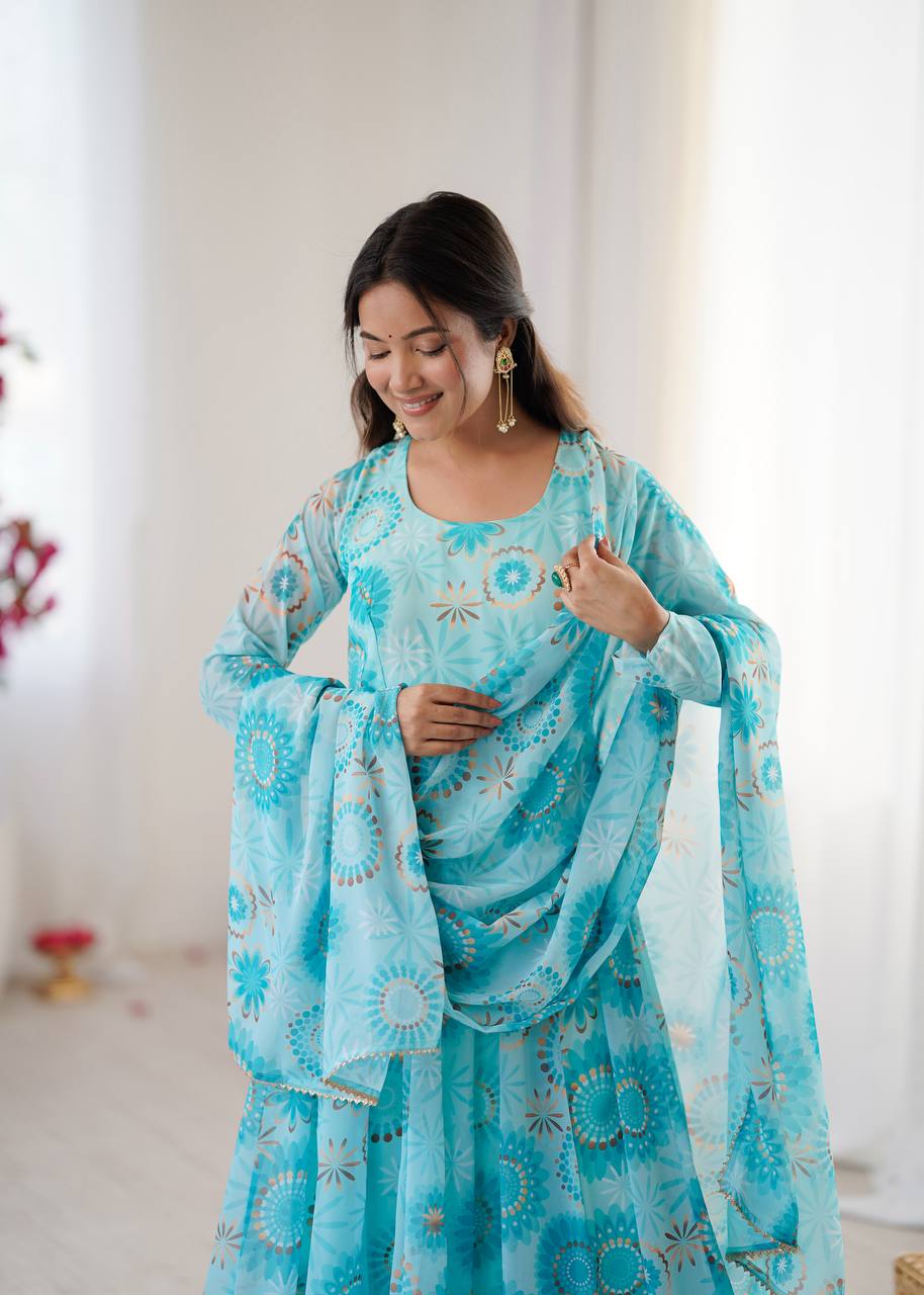 Kalicutt Anarkali Suit with Organza Dupatta