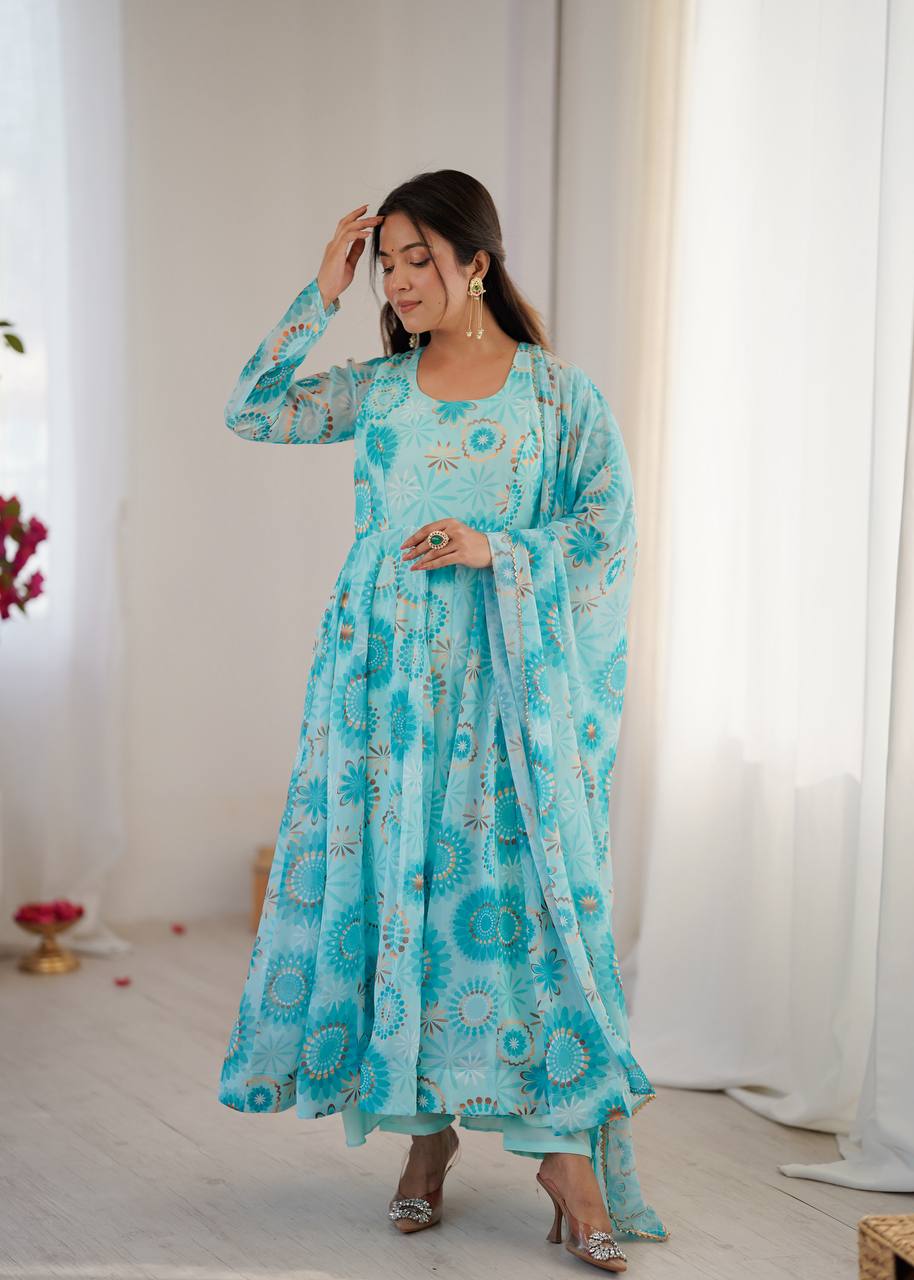 Kalicutt Anarkali Suit with Organza Dupatta