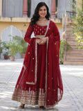 Maroon Wonderful Zari Embroidered Georgette Wedding Wear Gown