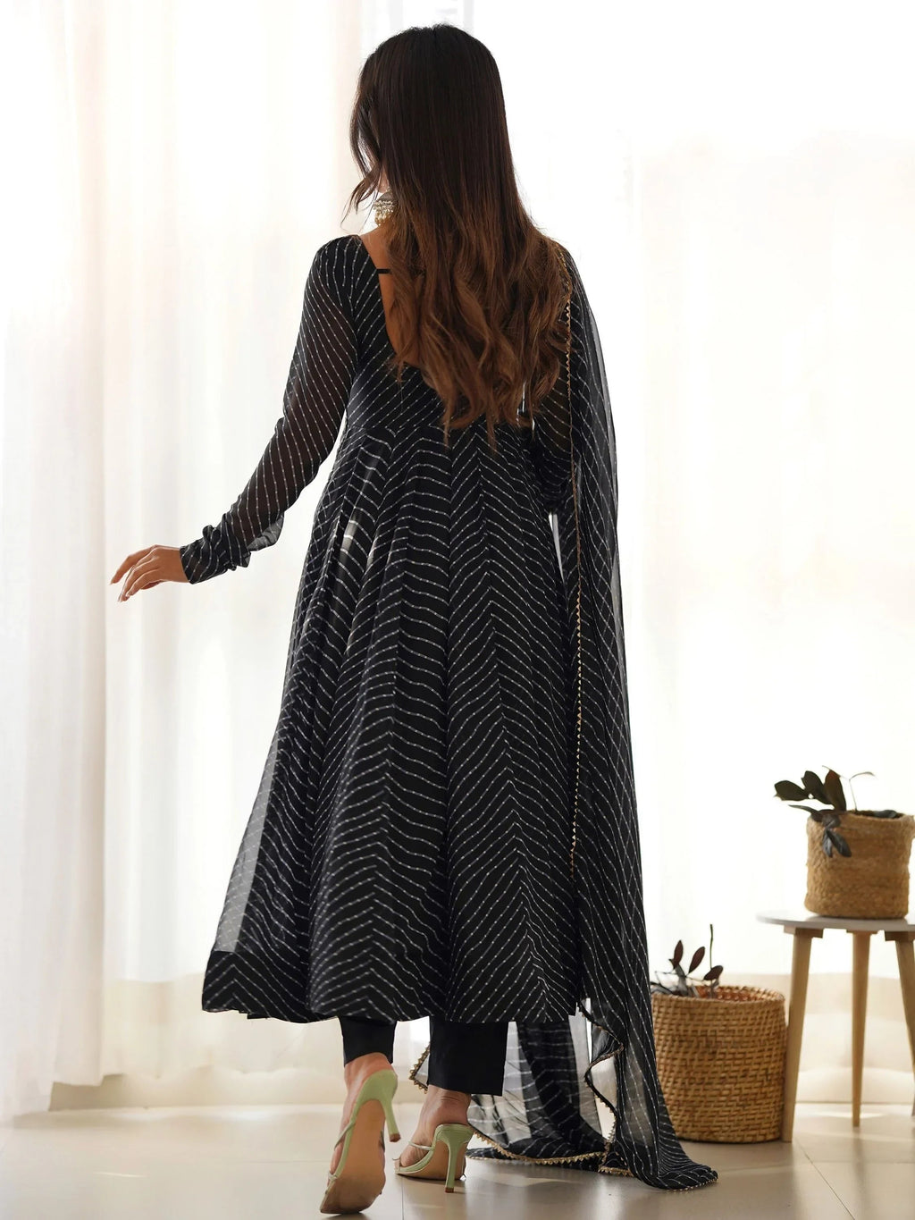 Black Captivating Laheriya Printed Georgette Anarkali Pant Suit