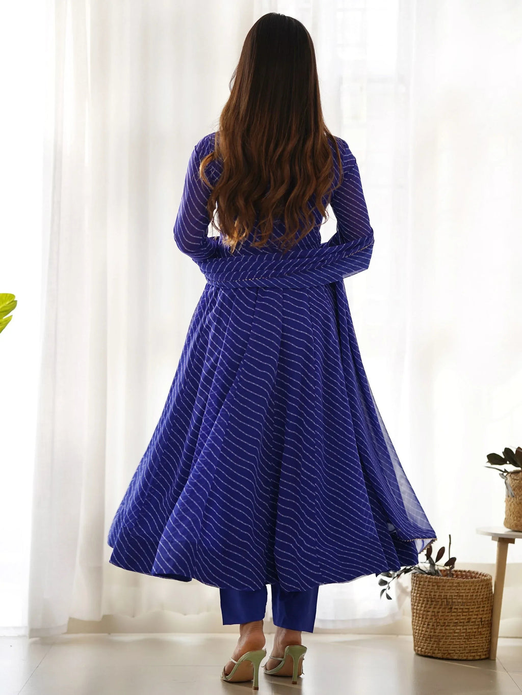 Blue Captivating Laheriya Printed Georgette Anarkali Pant Suit
