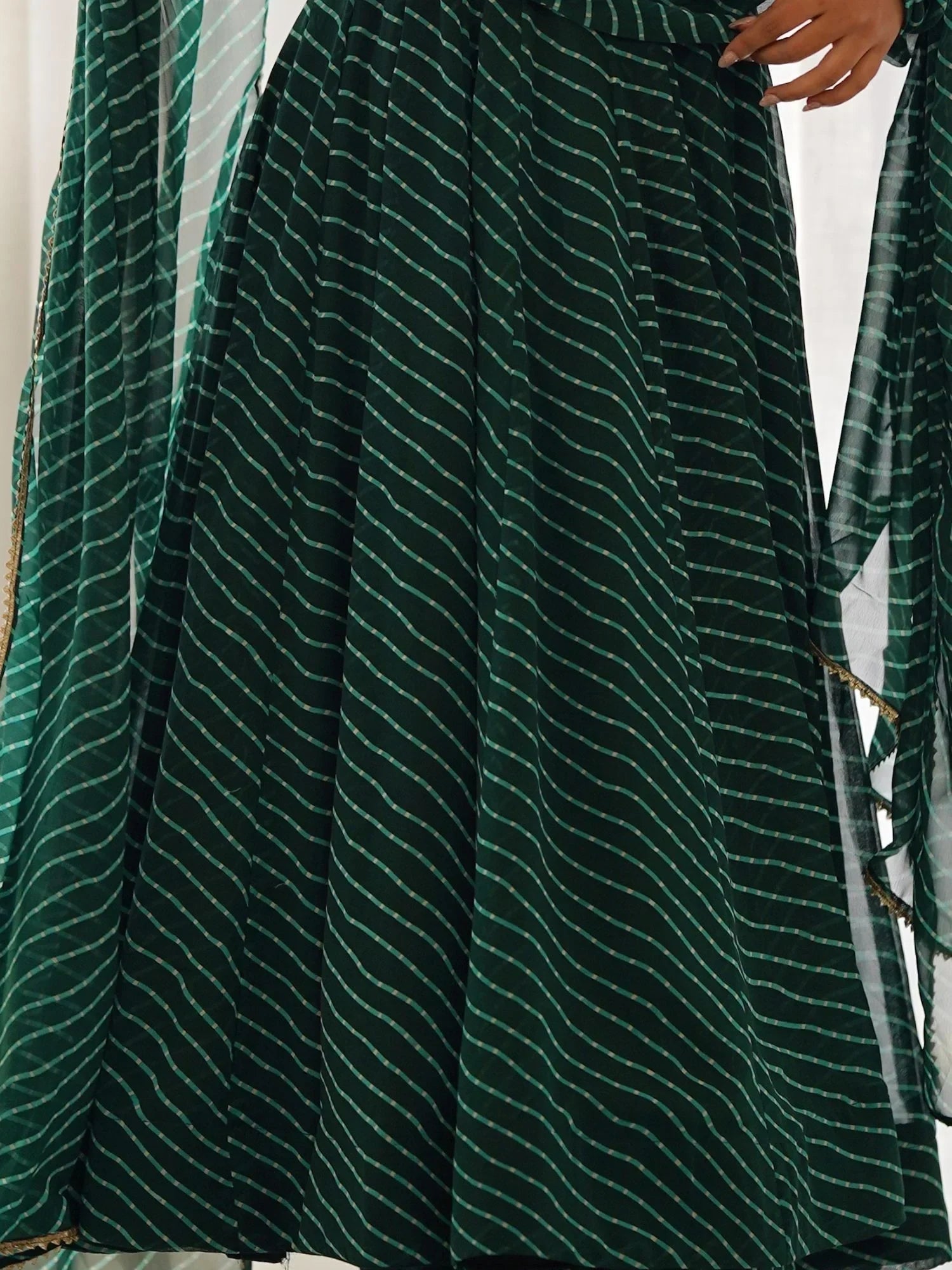 Green Captivating Laheriya Printed Georgette Anarkali Pant Suit