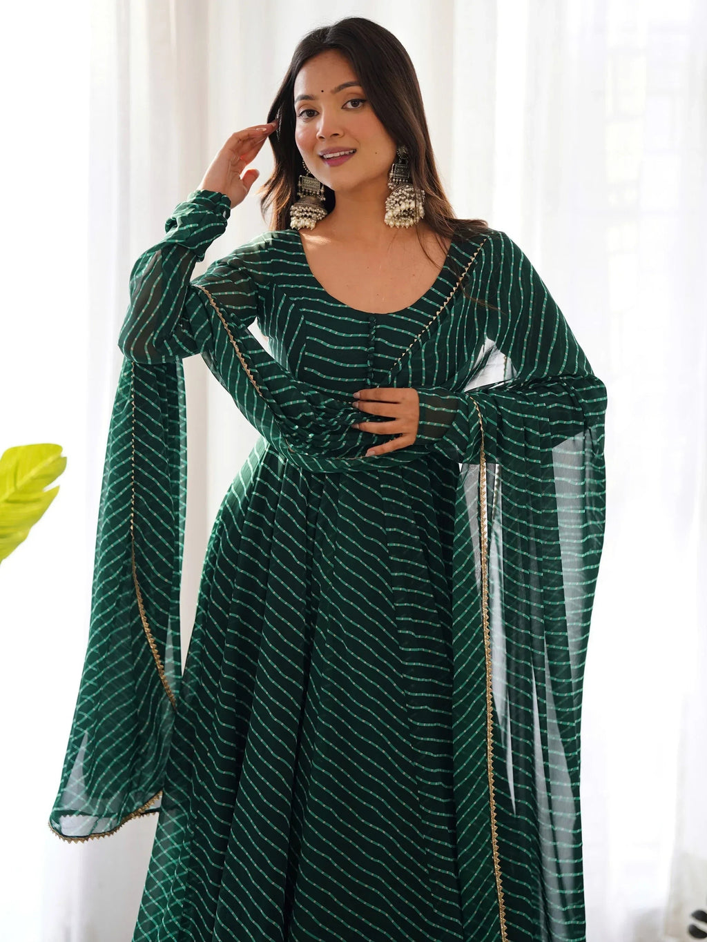 Green Captivating Laheriya Printed Georgette Anarkali Pant Suit