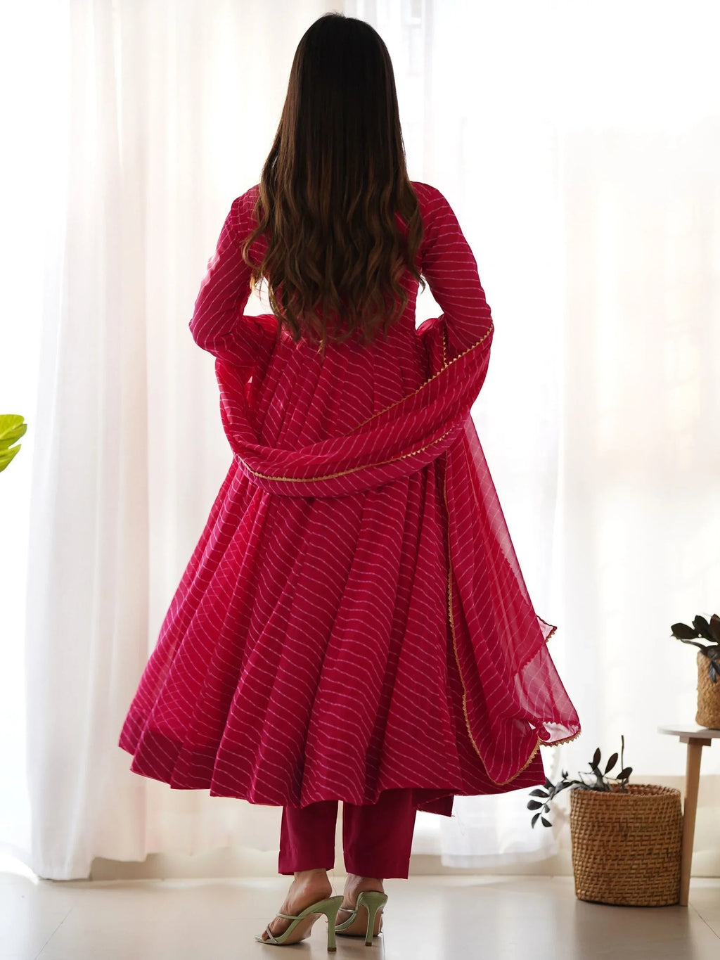 Pink Captivating Laheriya Printed Georgette Anarkali Pant Suit