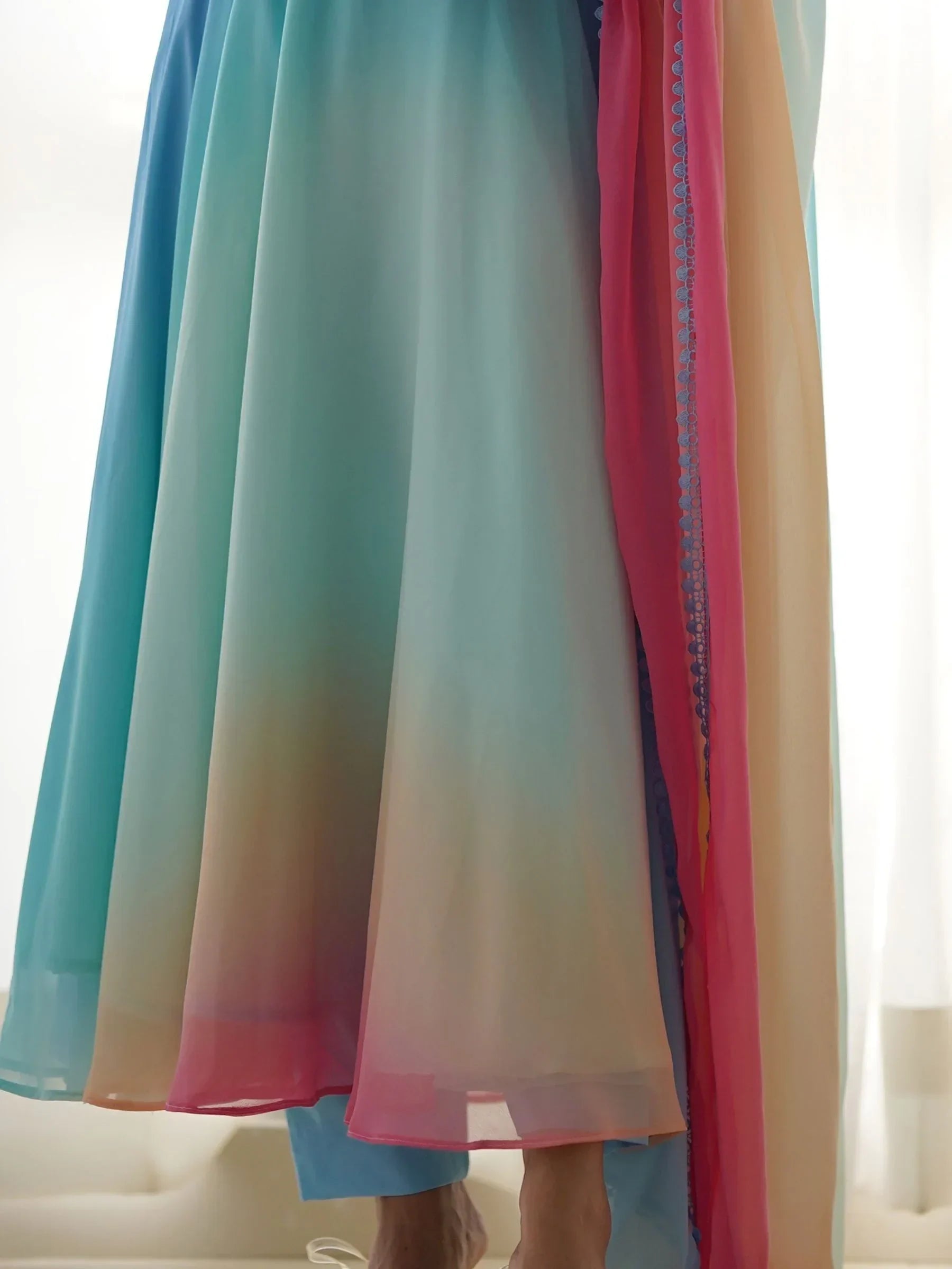 Awesome Multi-Color Georgette Readymade Anarkali Suit With Dupatta