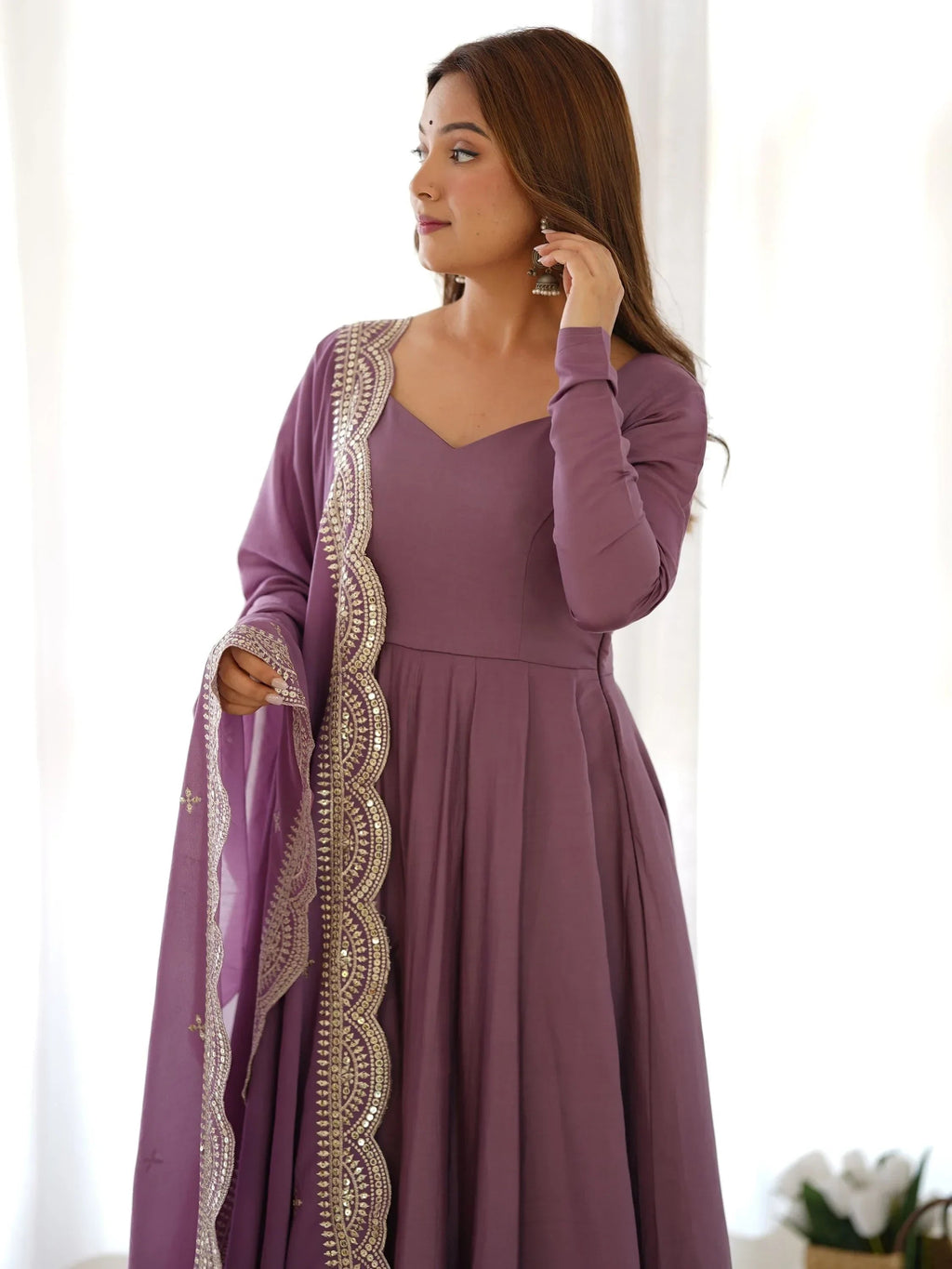 Bewitching Purple Silk Anarkali Suit Pant With Heavy Dupatta