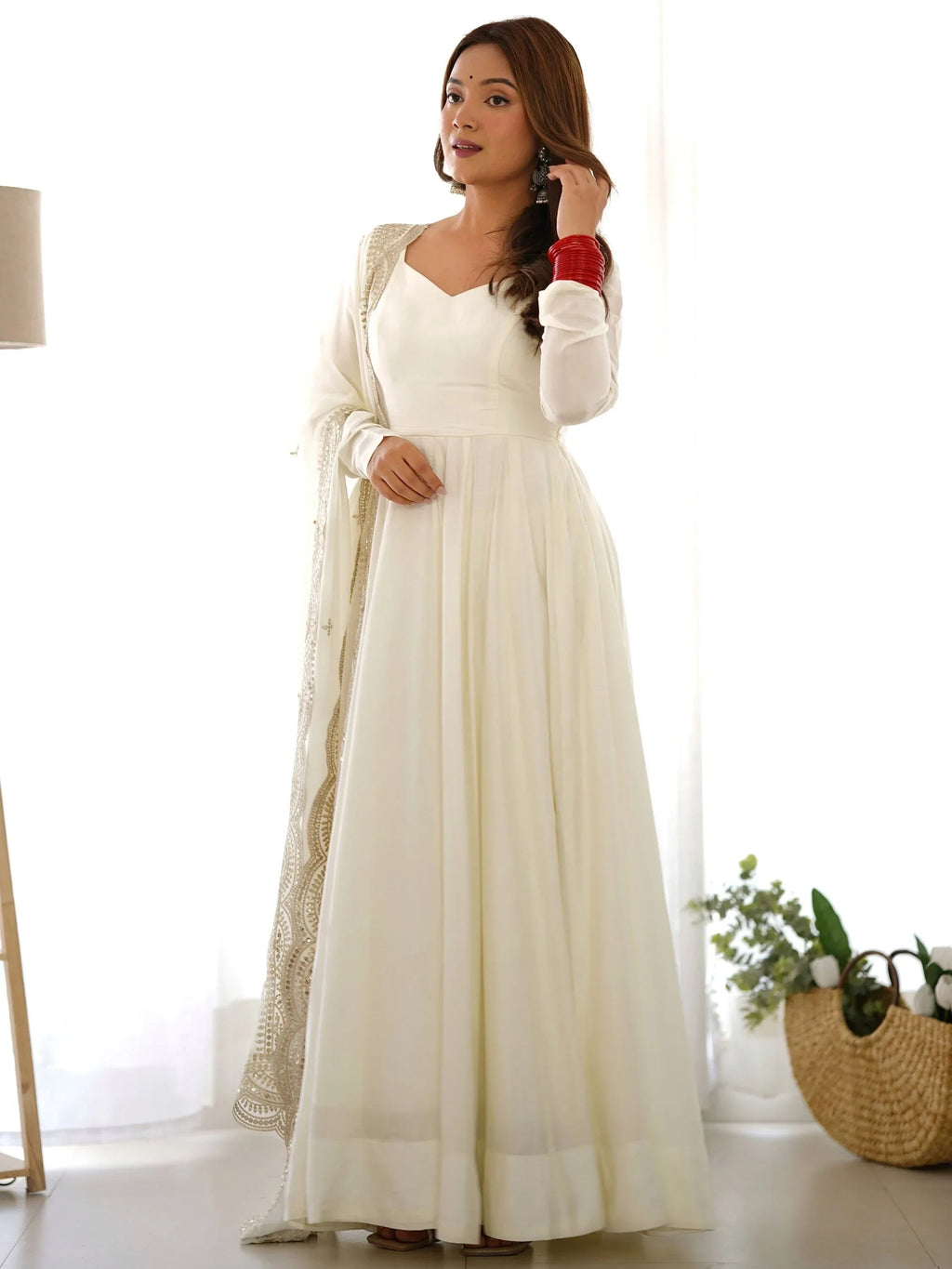 Alluring Off-White Silk Event Wear Anarkali Suit Pant With Dupatta