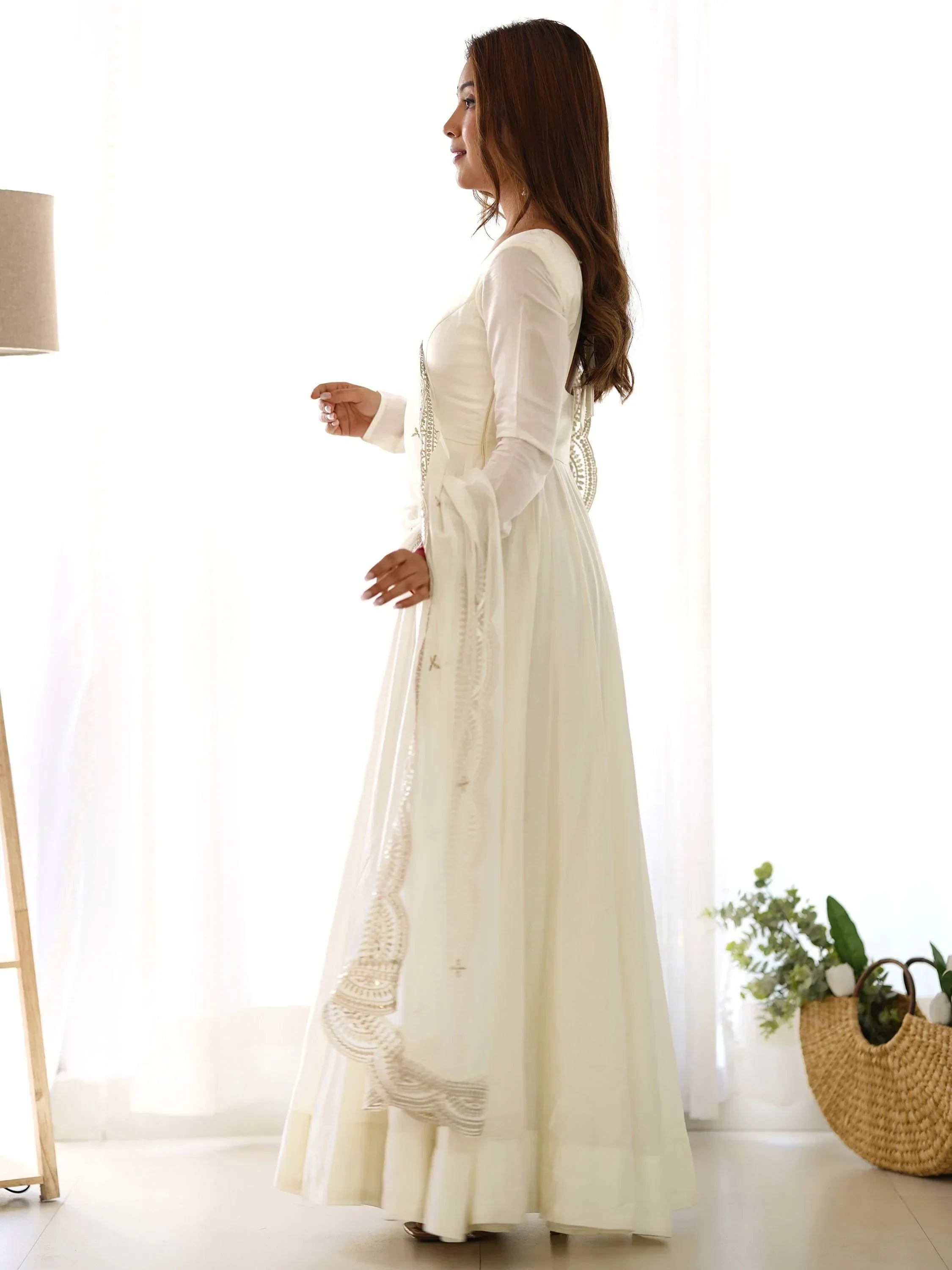 Alluring Off-White Silk Event Wear Anarkali Suit Pant With Dupatta