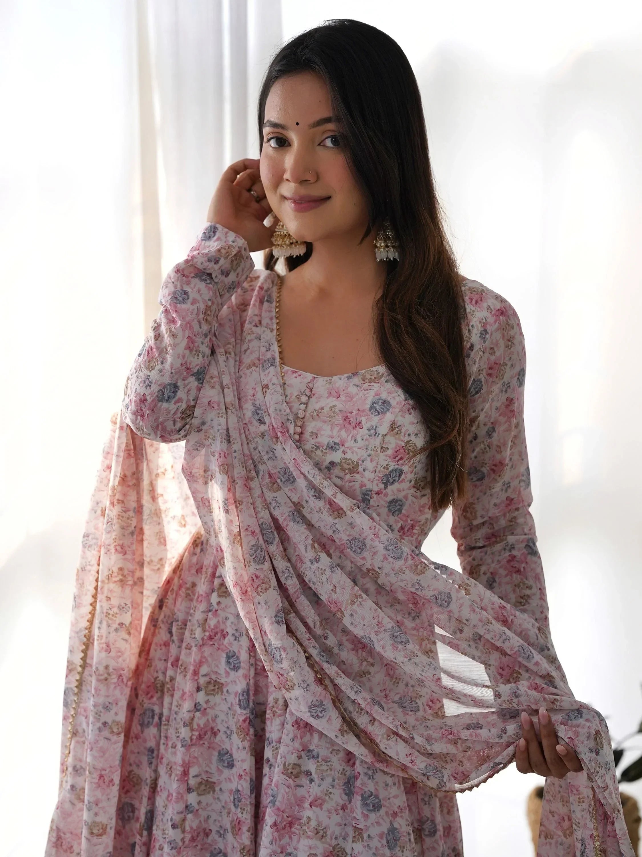 Pink Charming Off-Digital Printed Chiffon Event Wear Anarkali Suit