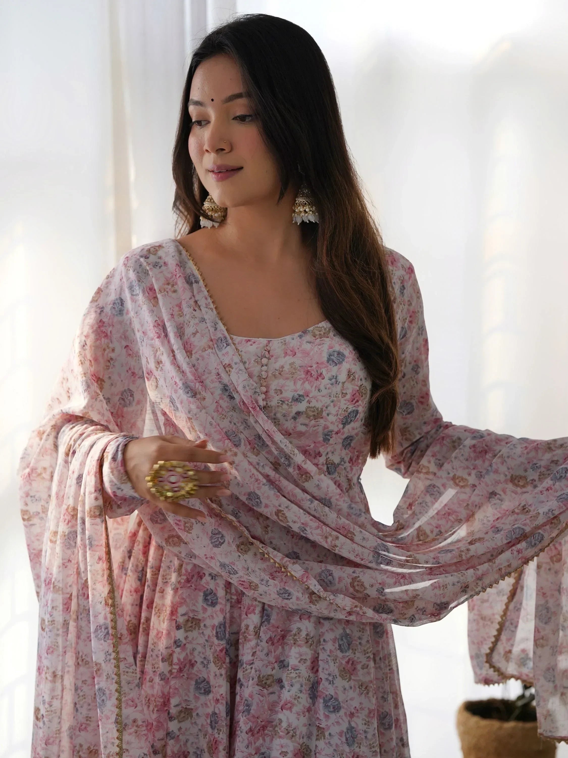 Pink Charming Off-Digital Printed Chiffon Event Wear Anarkali Suit
