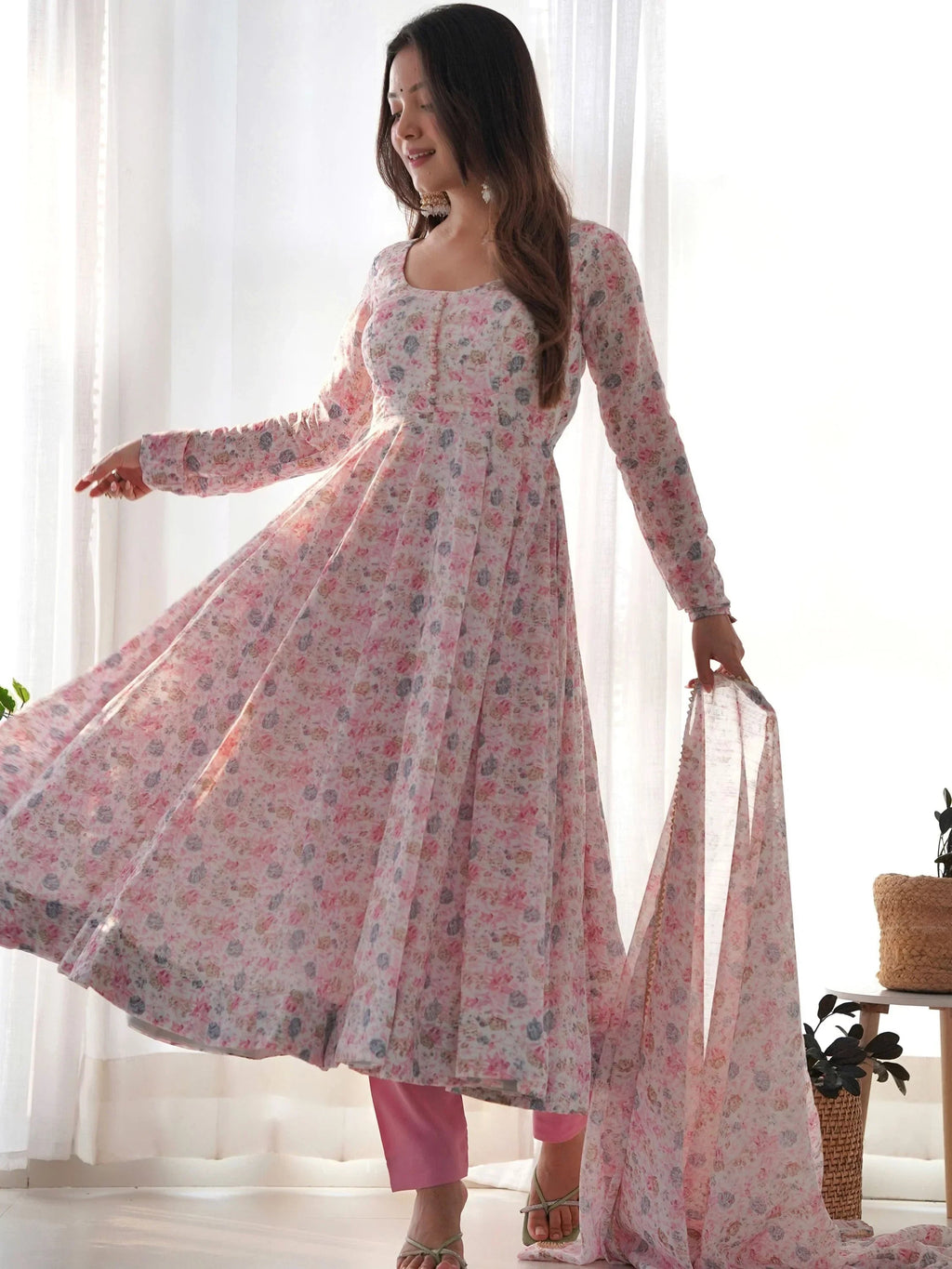 Pink Charming Off-Digital Printed Chiffon Event Wear Anarkali Suit