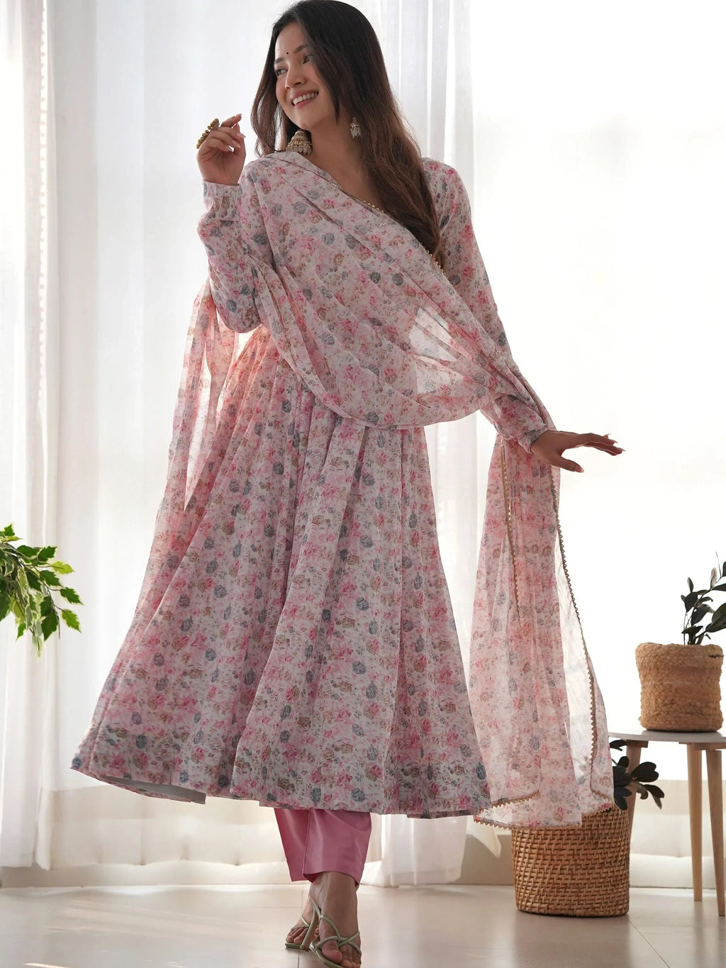 Pink Charming Off-Digital Printed Chiffon Event Wear Anarkali Suit