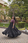 Kora Cotton Embroidered Gown with Mirror Work