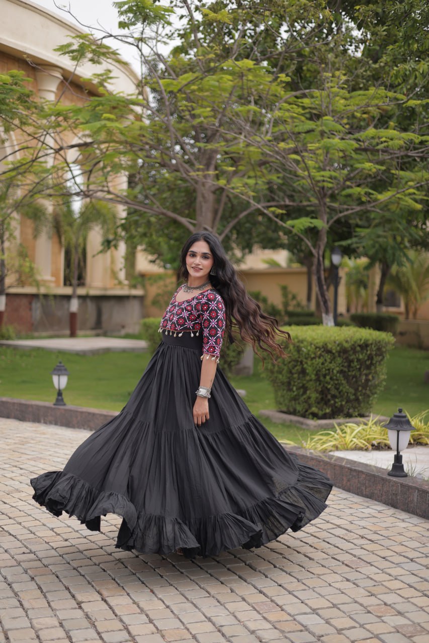 Kora Cotton Embroidered Gown with Mirror Work