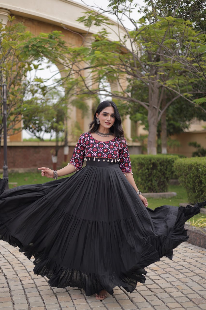 Kora Cotton Embroidered Gown with Mirror Work