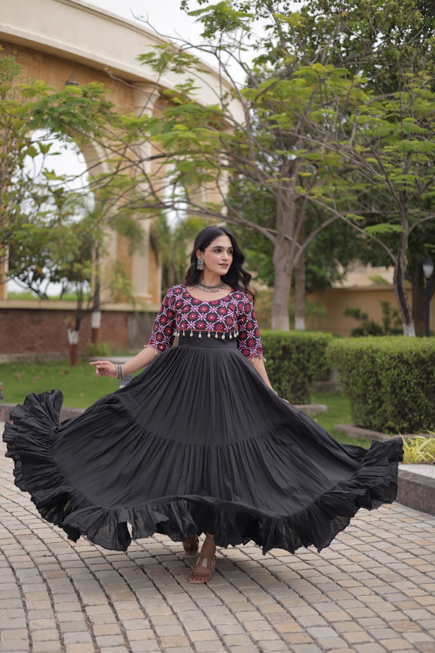 Kora Cotton Embroidered Gown with Mirror Work