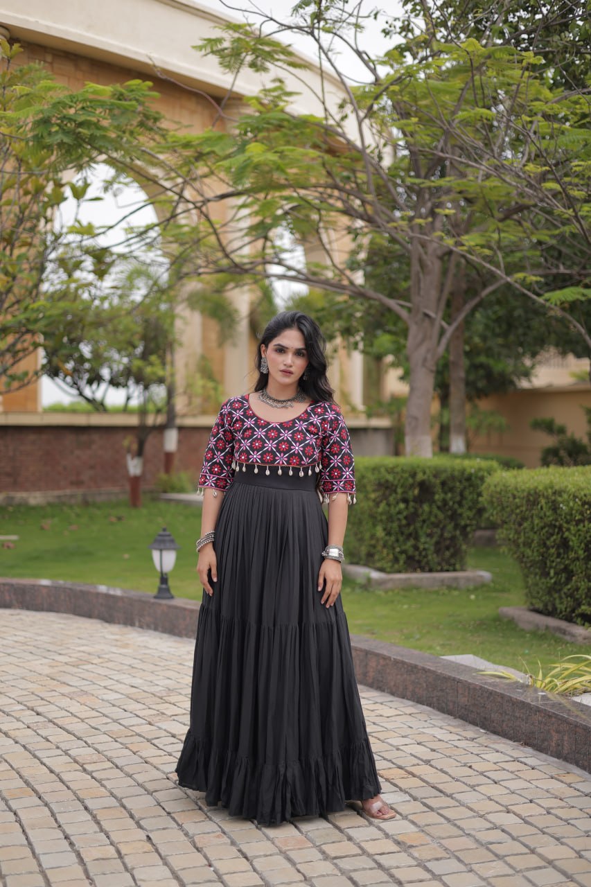 Kora Cotton Embroidered Gown with Mirror Work