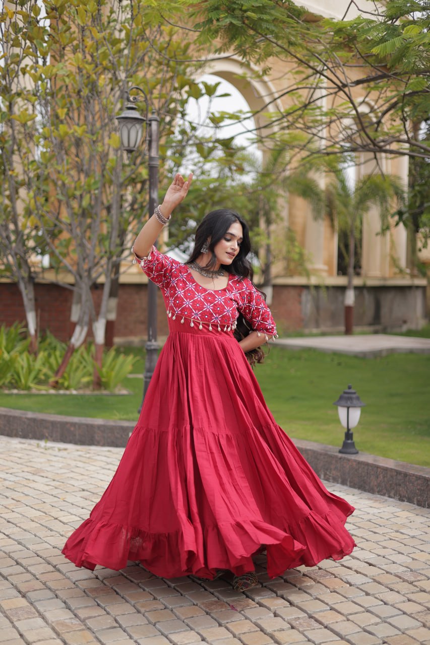 Kora Cotton Embroidered Gown with Mirror Work