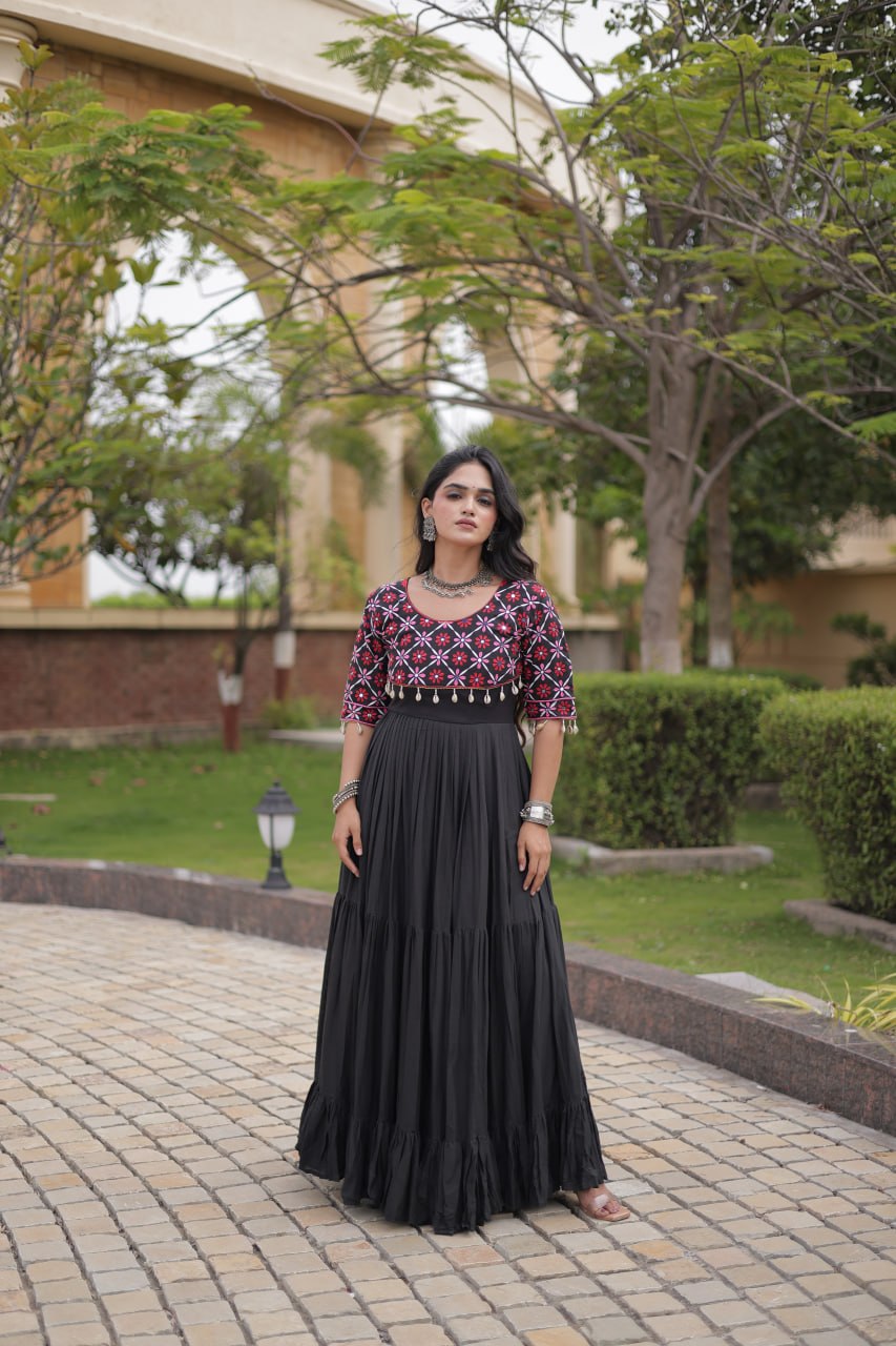 Kora Cotton Embroidered Gown with Mirror Work