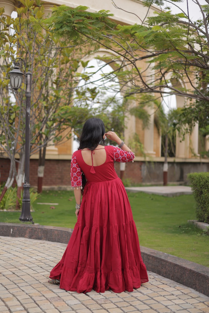 Kora Cotton Embroidered Gown with Mirror Work